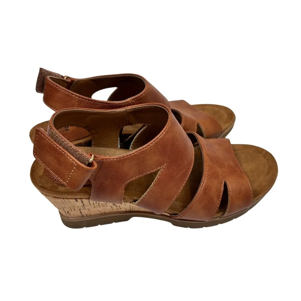 EuroSoft by Sofft Sadra Luggage Brown Cork Wedge Sandals Womens 6.5 M ES0022300